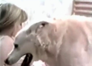 Blonde doll sucked her own trained doggy