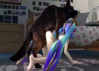 3D girl fucks a big-dicked doggy on cam