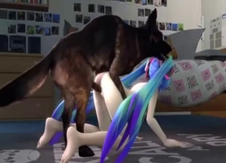 3D girl fucks a big-dicked doggy on cam