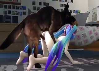 3D loli fucks a big-dicked doggy on cam
