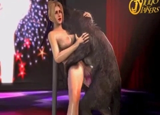 Three dimensional animated doggies are having a 3 way with a slut