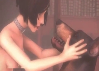 Dark-haired chick fucked by a dog