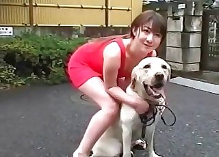 Asian chick teasing her marvelous dog