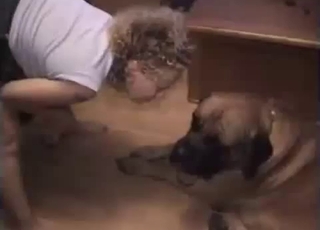 Beautiful babe is enjoying her lovely dog