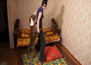Busty masked zoophile and playful doggy