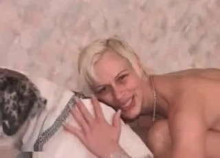 Blonde with an amazing assets and dog man-meat lust
