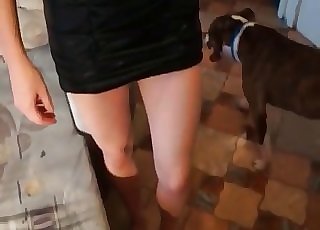 Shy hottie in dark-hued wants to fuck a dog