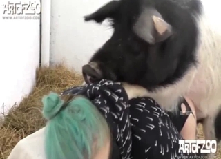 Good pig and a green-haired hottie have nice sex
