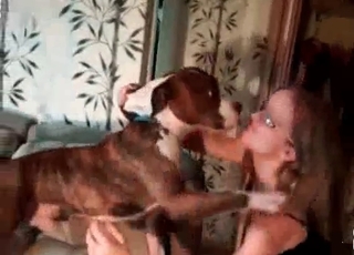 Timid girl is making out with her beautiful doggo