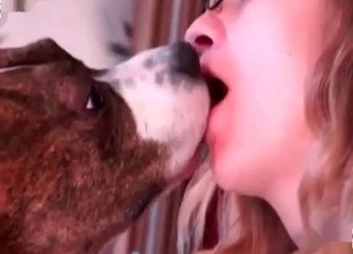 Timid girl is making out with her beautiful doggo