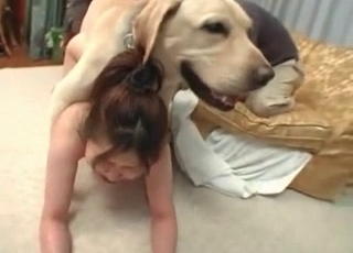 Nasty bestiality action for a woman and a horny doggo