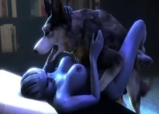 Blue alien slut from Mass Effect fucks a dog