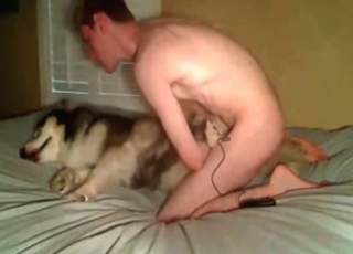 Dude is ready to fuck his dog on all fours