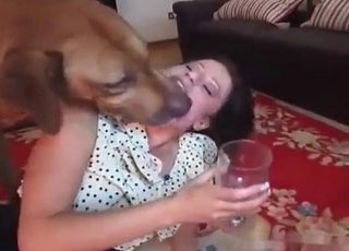Elegant stripped under her dog
