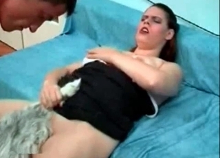 Dog fucker holds her nasty pet