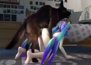 3D girl fucks a big-dicked doggy on cam