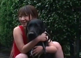 Asian chick teasing her marvelous dog