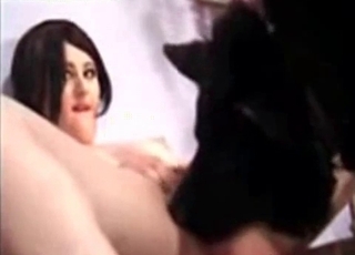 Hairy twat slurped by a nice dog