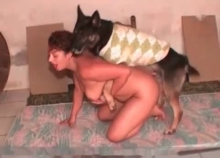 Woman with a fat butt is dominated by a dog