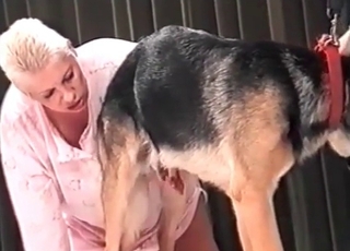 Short-haired zoophile blows a dog
