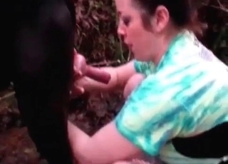 Chubby zoophile blowing a big-dicked dog