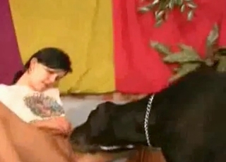 Blonde adores dog's cock here